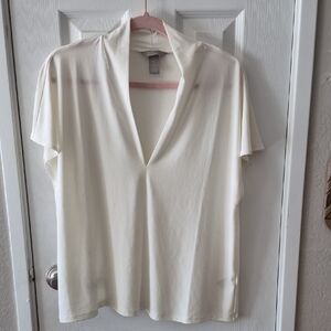 H&M Cream V-Neck Short Sleeve Tunic Top